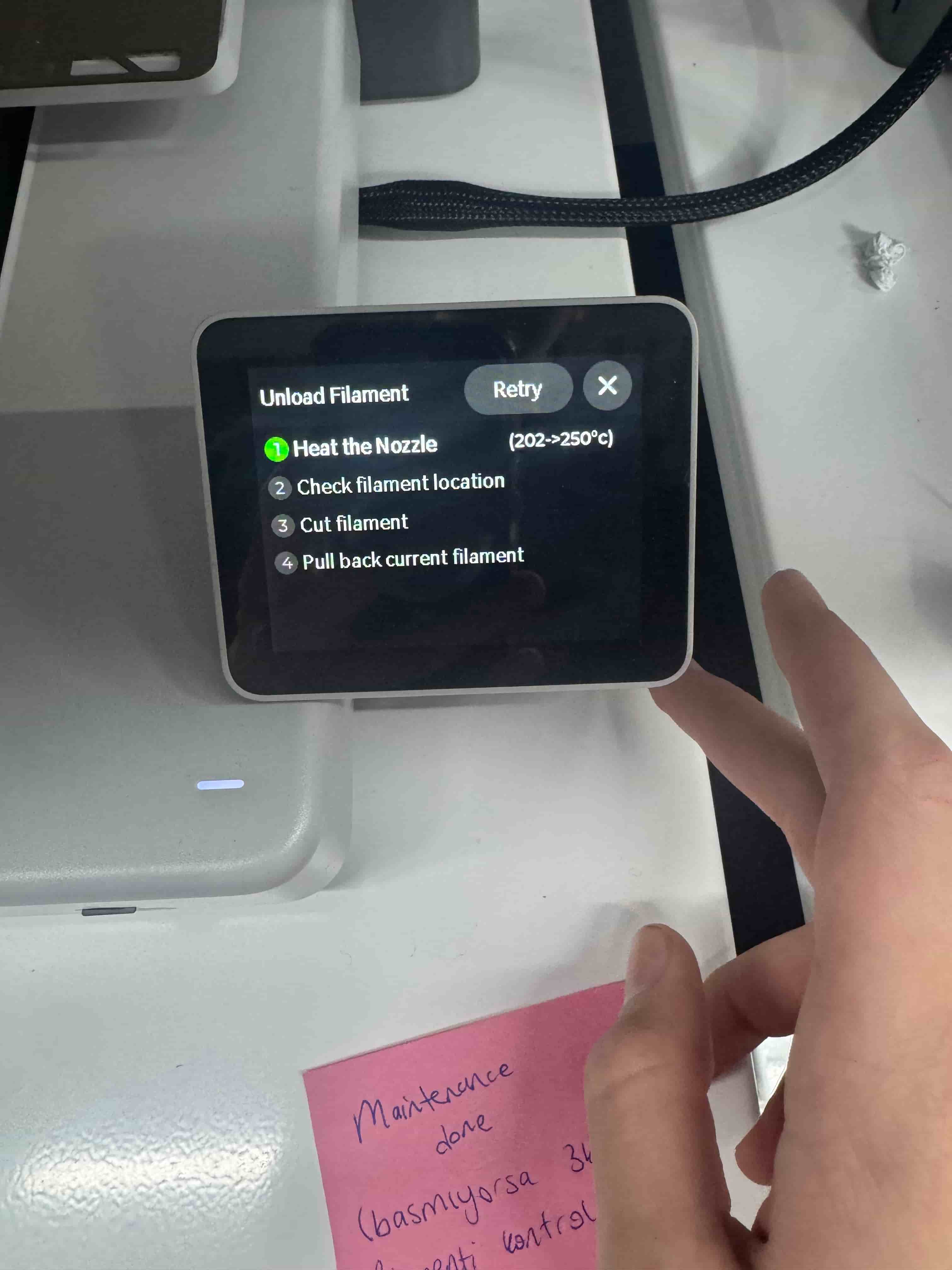 Unloading progress screen